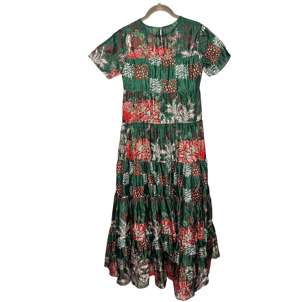 NEW Anthropologie Bhanuni Jyoti Tiered Short-Sleeve Dress Size XXS Green Maxi - Picture 9 of 10